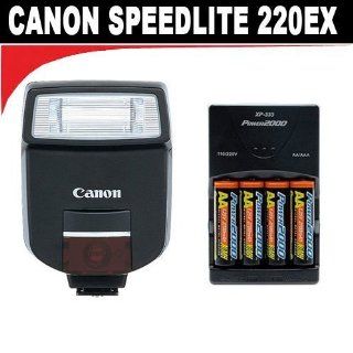 Canon Speedlite 220EX for Canon PowerShot S5 IS G7 G9 Digital Rebel XT XTi XSi EOS 40D Pro1 Pro 90 G Series and all EOS SLR Cameras + (4) 2700mAh AA NiMH Batteries & 110/220V Overnight Charger  Camera Accessories  Camera & Photo
