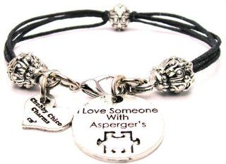 I Love Someone with Asperger's Black Cord Connector Pewter Beaded Bracelet ChubbyChicoCharms Jewelry