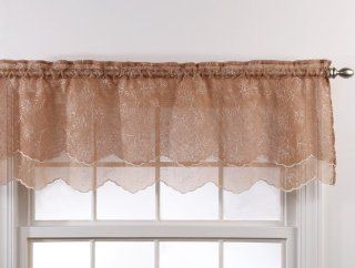 Stylemaster Renaissance Home Fashion Reese Embroidered Sheer Layered Scalloped Valance, 55 Inch by 17 Inch, Mocha   Window Treatment Valances