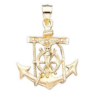 14K Yellow Gold Crucified Jesus On An Anchor Pendant Jewelry