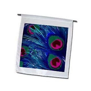 3dRose fl_26436_1 Vector Peacock Feathers in Electric Blue and Pink Garden Flag, 12 by 18 Inch  Outdoor Flags  Patio, Lawn & Garden