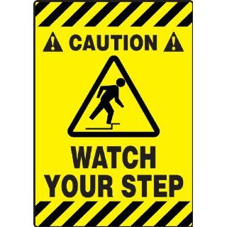Accuform Signs PSR624 Slip Gard Adhesive Vinyl Mat Style Floor Sign, Legend "CAUTION WATCH YOUR STEP" with Graphic, 14" Width x 20" Length, Black on Yellow Industrial Warning Signs