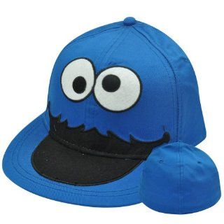 Sesame Street Cookie Monster Big Face Flat Bill Brim Fitted Stretch S/M Hat Cap  Sports Fan Novelty Headwear  Sports & Outdoors