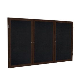 3 Door Wood Frame Enclosed Recycled Rubber Tackboard Frame Finish Walnut, Size 48" H x 96" W x 2.25" D, Surface Color Black  Combination Presentation And Display Boards 