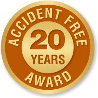Accident Free Award 20 Years Pin, Enameled Metal Lapel Pin, 0.625" x 0.625" Clothing