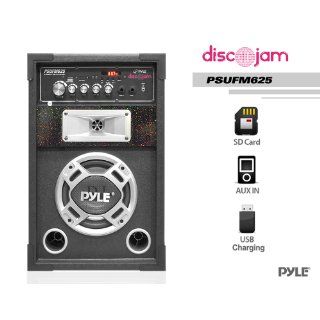 Pyle PSUFM625 Disco Jam 600 Watt 2 Way PA Speaker System, SD Card Reader, FM Radio, AUX/ Input, USB Charging Musical Instruments