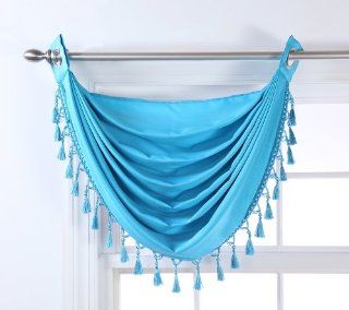 Stylemaster Skyler Grommet Waterfall Valance with Beaded Trim, 35 Inch by 37 Inch, Aqua   Window Treatment Valances