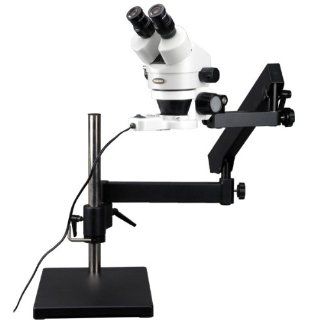AmScope SM 7B FRL 7X 45X Stereo Zoom Microscope Articulating Arm stand with Ring Light
