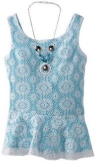 My Michelle Girls 7 16 Sleeveless Crochet Peplum Tank Top, Turqoise, Small Clothing