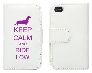 White Apple iPhone 5 5S 5LP626 Leather Wallet Case Cover Purple Keep Calm and Ride Low Dachshund Cell Phones & Accessories