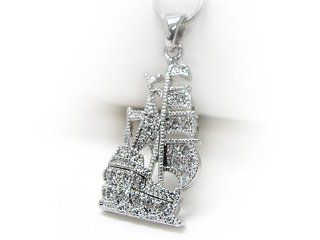Crystal Silvertone Ship Pendant Necklace Jewelry