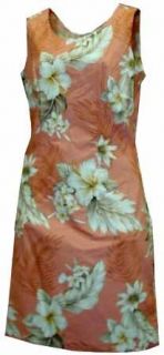 Misses White Hibiscus Short Tank Hawaiian Sun Dress (2X Large, Peach)