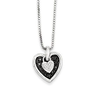 Sterling Silver White & Black Diamond Moveable Heart Pendant Jewelry