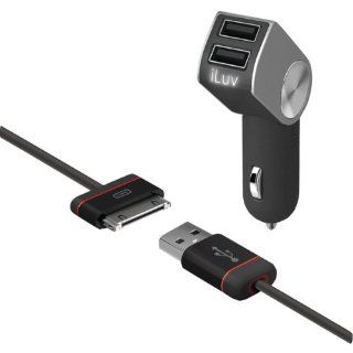 Iluv Iad630blk Dualpin(Tm) Combo Dual Ipad(R)/Iphone(R)/Ipod(R) Usb Car Charger With Charge & Sync Cable   Players & Accessories