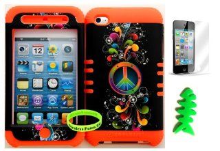 Hybrid Cover Case for Apple Ipod Touch Itouch 4g 4 Colorful Peace Sign Hard Plastic Snap on Over Orange Silicone Gel (Wireless Fones Wristband, Earpiece Winder and Screen Protector Included) Cell Phones & Accessories