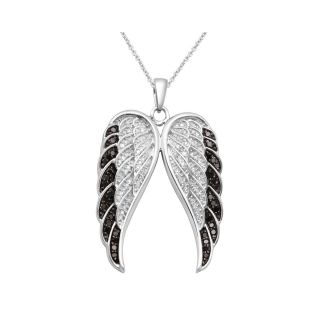 CT. T.W. White & Black Diamond Angel Wings Pendant, Womens