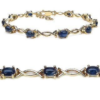 7.00 Carat Genuine Blue Sapphire 14K Gold Plated Sterling Silver Bracelet Tennis Bracelets Jewelry