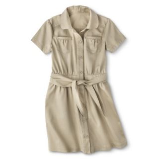 Cherokee Girls School Uniform Short Sleeve Belted Safari Dress   Pita Bread 14
