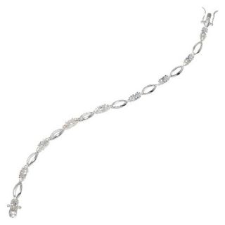 Womens Cubic Zirconia Silver Plated Oval Link Bracelet   White/Silver