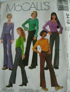 GIRLS AND GIRLS PLUS SIZE LOW RISE PANTS & TOPS SIZES 7 8 10 MCCALLS PATTERN 3419 TOPS FOR STRETCH KNITS ONLY