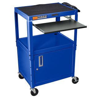 Luxor  H. Wilson Adjustable Height Av Cart With Cabinet And Pull Out Tray   24X18 Shelves   Blue   Blue