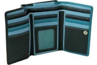 Visconti RB43 Multi Colored Navy/Prays/Sky Blue Large Trifold Soft Leather Ladies Wallet & Purse Clothing