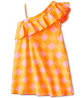 Little Marc Jacobs One Shoulder Ruffle Check Dress Girls Dress (Orange)