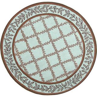 Hand hooked Trellis Turquoise Blue/ Brown Wool Rug (56 Round)