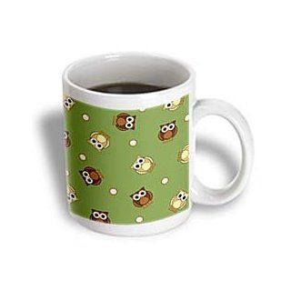 3dRose Cute Brown Owl and Dot Print Green Ceramic Mug, 15 Ounce Kitchen & Dining