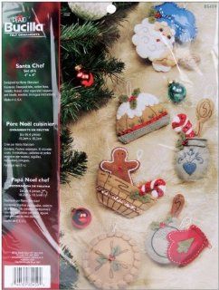 Santa Chef Ornaments Felt Applique Kit 4x4 Set Of 6
