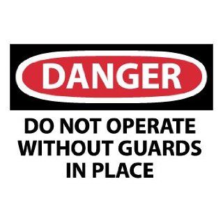 NMC D637AP OSHA Sign, Legend "DANGER   DO NOT OPERATE WITHOUT GUARDS IN PLACE", 5" Length x 3" Height, Pressure Sensitive Vinyl, Black on White (Pack of 5) Industrial Warning Signs