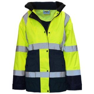 Utility Pro UHV664 Polyester High Vis Ladies Jacket with Storm Cuffs with Dupont Teflon fabric protector, Lime/Navy, Medium   Protective Lab Coats And Jackets  