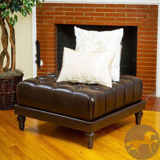 Darwin Tufted Brown Bonded Leather Ottoman