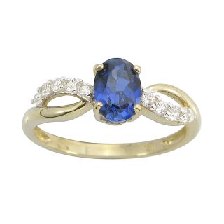 10K Yellow Gold Lab Created Blue & White Sapphire Ring, Yellow/Gold, Womens