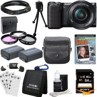 Sony NEX 5TL/B NEX5TL NEX5T NEX5 Compact Interchangeable Lens Digital Camera with 16 50mm Power Zoom Lens Bundle with High Speed 64GB Card, Spare Battery (Qty 2), 3 Piece filter kit, DVD SLR Tutorial, Deluxe Case and More  Point And Shoot Digital Camera 