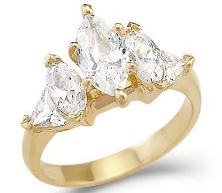 Solid 14k Yellow Gold Marquise CZ Cubic Zirconia Engagement Ring Big 4.0 ct Jewelry