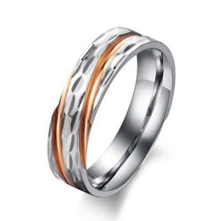 JewelryWe Stripe Mens Ladies Stainless Steel Couple Ring Lovers Wedding Band (Rose Gold Color) Jewelry