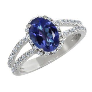 2.08 Ct Oval Tanzanite Blue Mystic Topaz White Diamond 14K White Gold Ring Jewelry