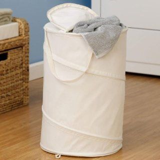 Household Essentials Pop Up Laundry Clothing Hamper with Zippered Top and Handles, Natural Canvas   Collapsible Pop Up Laundry Storage