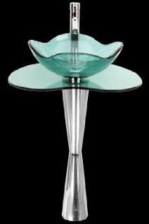 Pedestal Sinks Light Green Glass/Stainless, Stainless Steel Hourglass Pedestal Sink  