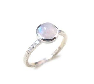 ZilverPassion Sterling Silver Cabochon 6mm Rainbow Moonstone Hammered Stackable Ring, June Birthstone (Size 3 15) Jewelry