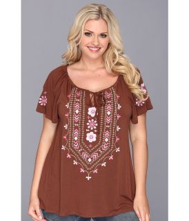 Roper Plus Size 9040 Poly Rayon Jersey Peasant Top Womens Short Sleeve Pullover (Brown)