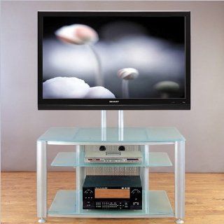 Flat Panel TV Stand in Black w Clear Glass Shelves   Television Stands
