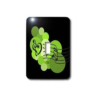 3dRose LLC lsp_56703_1 Music Love, Heart treble and bass Clefs, Musical Notes and Polka Dots, Green on black, Single Toggle Switch   Switch Plates  