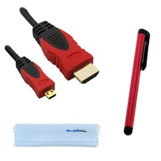 GTMax 6FT Micro HDMI Cable (Red/Black) + Stylus (Red) for Microsoft Surface with Windows RT ; Sony Ericsson Xperia P LT22i, Xperia S LT26i, Ion with *Cleaning Cloth* Electronics