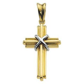 14K White Gold Cross Pendant by US Gems Jewelry