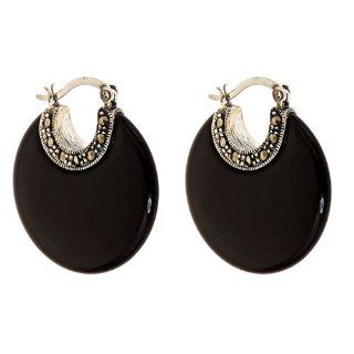 Black Onyx with Marcasite Sterling Silver Snap bar Earrings Dangle Earrings Jewelry