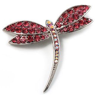Classic Pink Swarovski Crystal Dragonfly Brooch (Silver Tone) Jewelry