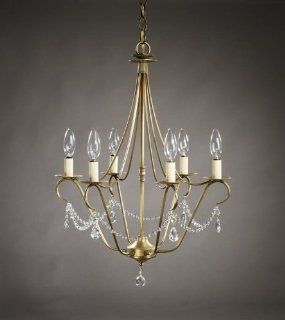 Hanging Antique Brass 6 Candelabra Sockets With Crystals