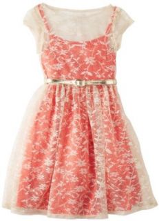 Bonnie Jean Girls 7 16 Coral Lace Over Dress, Pink, 8 Clothing